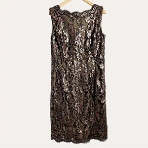 Tadashi Shoji Black Bronze Sequin Sleeveless Sheath Cocktail Dress Size 14